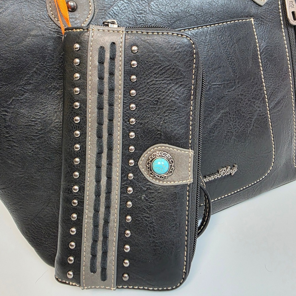 American Bling Black Western Paisley Handbag and Wallet 2-Piece Set AB-G7706WBK - Picture 10 of 13